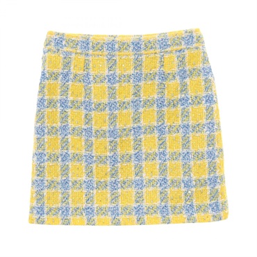 GUCCI short mini checked skirt cotton polyester Yellow Blue Used Women #38