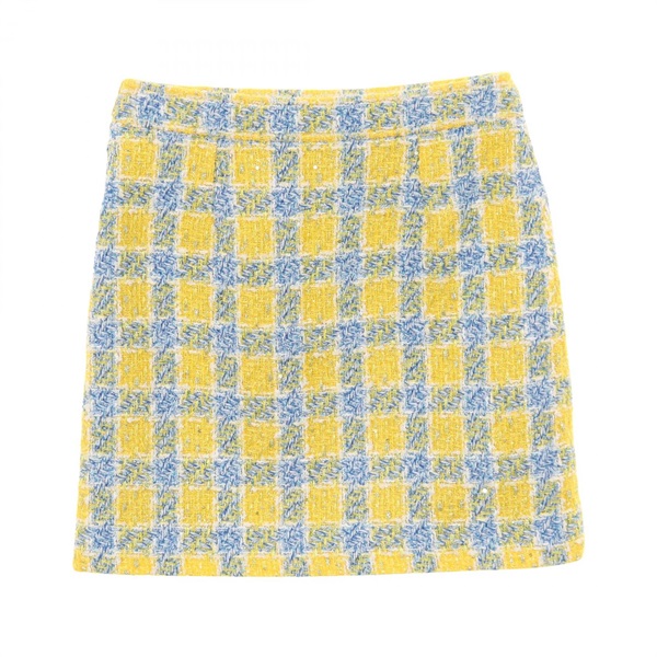 GUCCI short mini checked skirt cotton polyester Yellow Blue Used Women #38