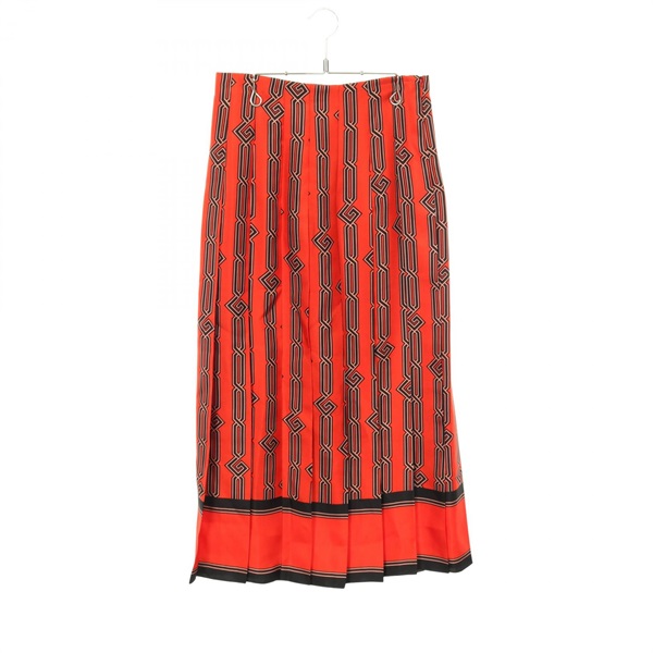 GUCCI Pleated long skirt silk cotton Red Black Used Women #40