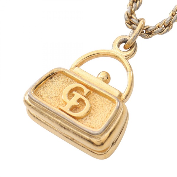 Christian Dior CD logo bag motif Necklace Pendant Gold Plated Used 39~44cm