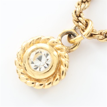 Christian Dior Round Necklace Pendant Gold Plated Rhinestone Clear Used Women CD