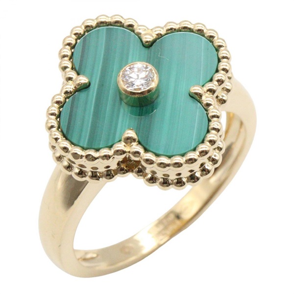 Van Cleef & Arpels Vintage Alhambra Diamond Ring 18KYG Gold Malachite used #51