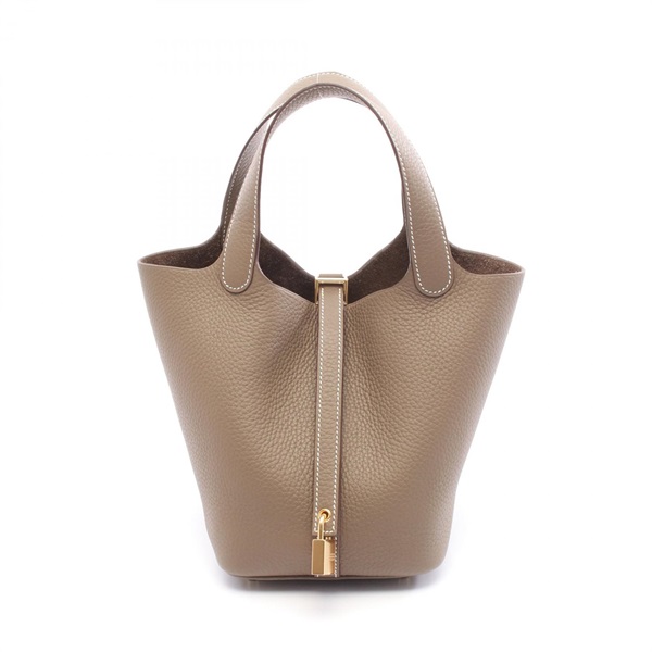 HERMES Picotin Lock PM tote Handbag K Taurillon Clemence Etoupe Grey GHW Used