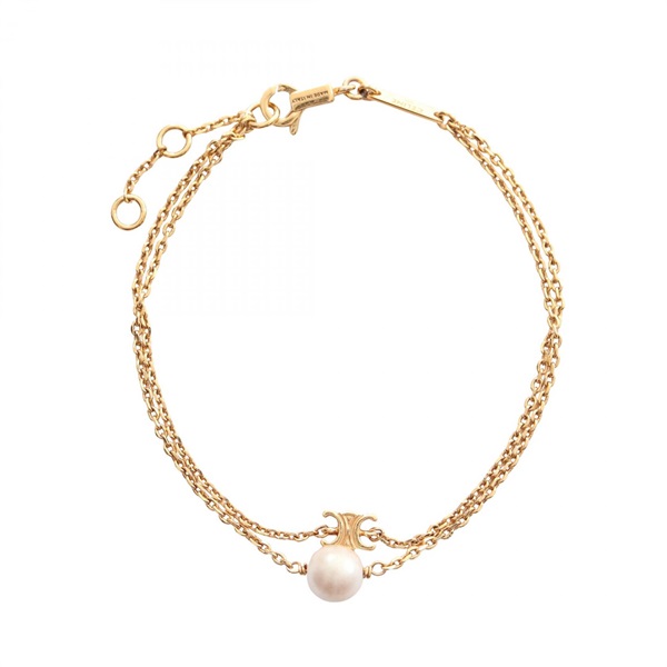 CELINE Les Perles Bracelet Gold Plated Artificial pearl White Used Women 17cm