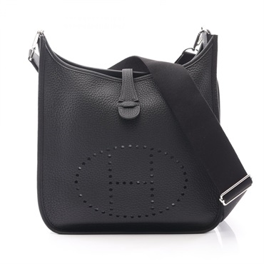 HERMES Evelyne Troyes PM Shoulder Bag Clemence leather Black Used Women SHW K