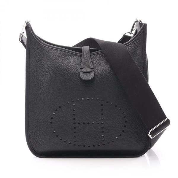 HERMES Evelyne Troyes PM Shoulder Bag Clemence leather Black Used Women SHW K