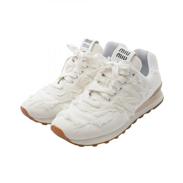 Miu Miu New Balance Sneakers Shoes #40 1/2 Fabric White Used Women