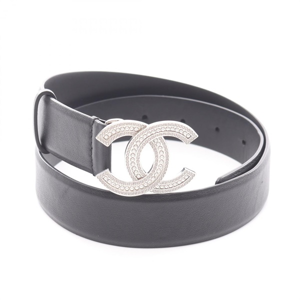 CHANEL COCO Mark belt leather Rhinestone Artificial pearl Black White SHW Used