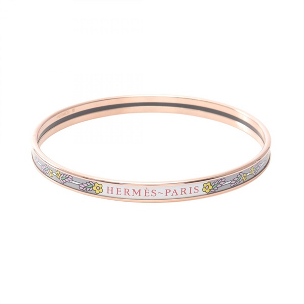HERMES Emaille Uni Bangle Gold Plated Cloisonne Gray Multicolor Used Women