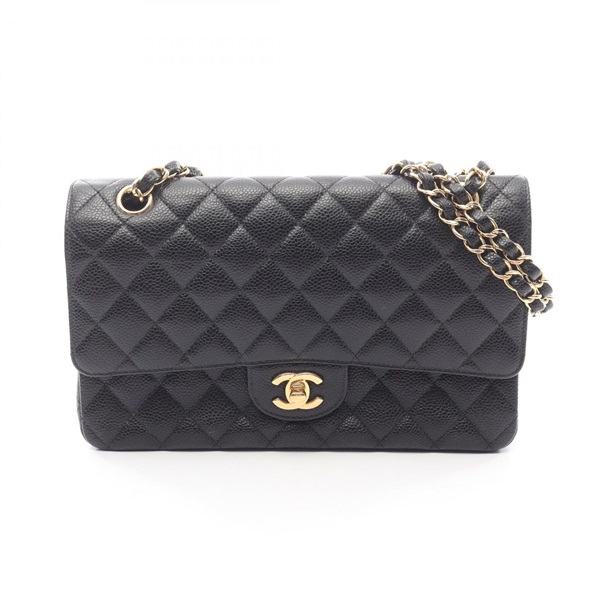 CHANEL Matelasse W flap chain Shoulder Bag A01112 leather Black Used Women GHW