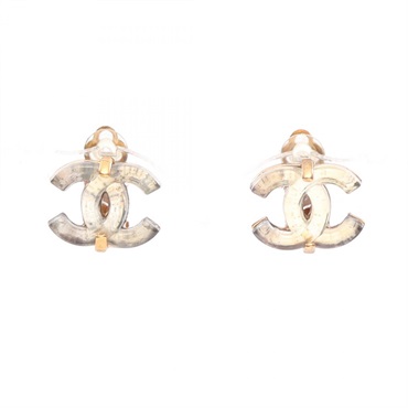 CHANEL COCO Mark clip Earring Gold Plated Rhinestone Used CC