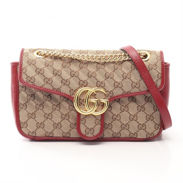 GUCCI GG Marmont Quilted Shoulder Bag 443497 canvas leather Beige Red Used Women