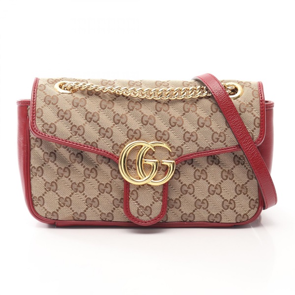 GUCCI GG Marmont Quilted Shoulder Bag 443497 canvas leather Beige Red Used Women