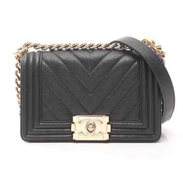 CHANEL Boy Chanel Small chain shoulder Bag A67085 Grained Calf Black Used GHW CC