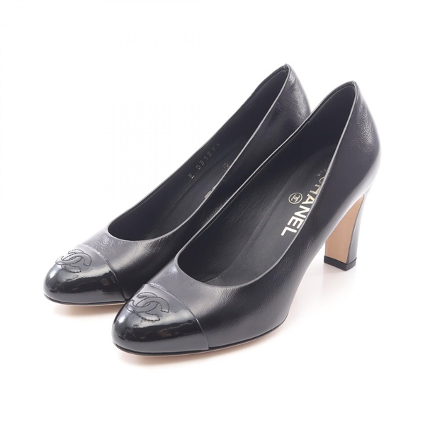 CHANEL COCO Mark pumps shoes heels #36.5C Patent leather Black Used Women