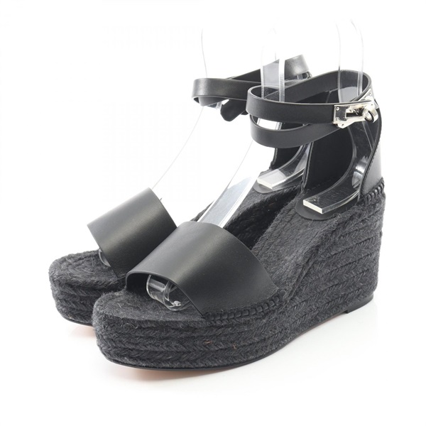 HERMES Tipoli Espadrilles Sandals #39 H191098Z leather Jute Black Used Women