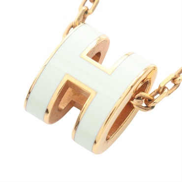 HERMES MINI POP H pendant Necklace Gold Plated White Used