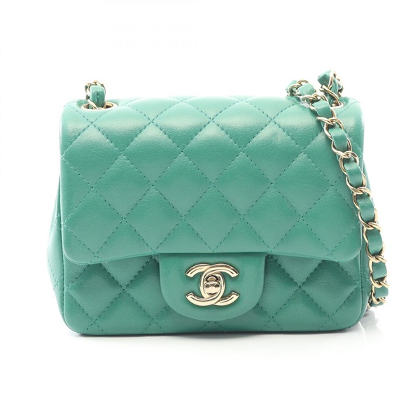 CHANEL Mini Matelasse Chain Shoulder Crossbody Bag A35200 leather Green GHW Used