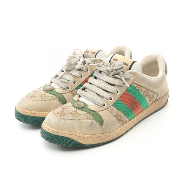 GUCCI Screener GG Canvas sneakers shoes #7 546551 canvas Suede Beige Green Used
