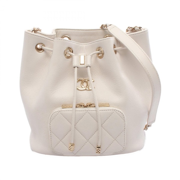 CHANEL Matelasse Bucket Shoulder Crossbody Bag AS2353 leather White GHW Used CC