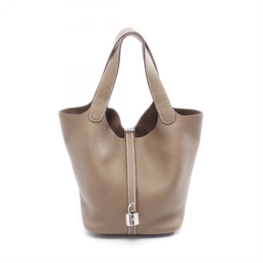 HERMES Picotin Lock MM Tote Handbag Clemence leather Gray Etoupe Grey SHW W Used