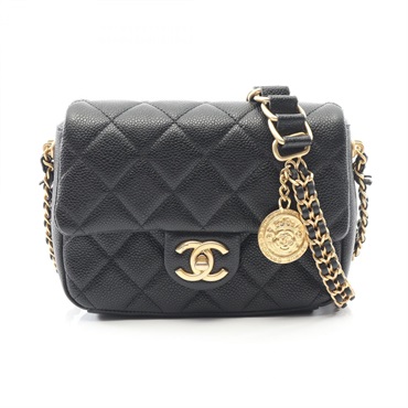 CHANEL Matelasse Camellia Shoulder Bag Grained calf leather Black Used Women GHW