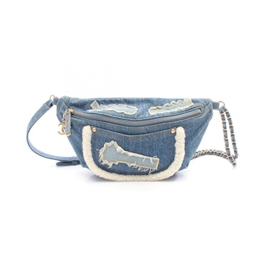 CHANEL Waist bum belt bag denim Bore Blue White Used Women