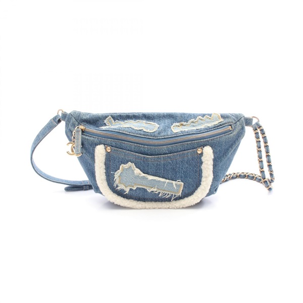 CHANEL Waist bum belt bag denim Bore Blue White Used Women