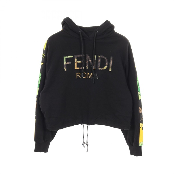 FENDI Logo sweatshirt Hoodie cotton polyester Black Green Used Women size XS