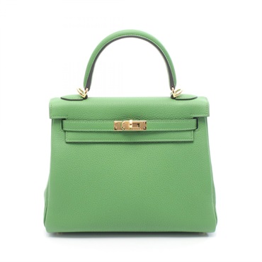 HERMES Kelly 25 Shoulder Handbag Togo leather Green Vert Yucca Used Women GHW W
