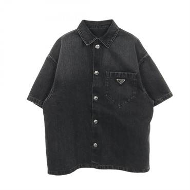 PRADA Triangle logo Short sleeve denim Shirt GEC067 cotton Black Used mens #M
