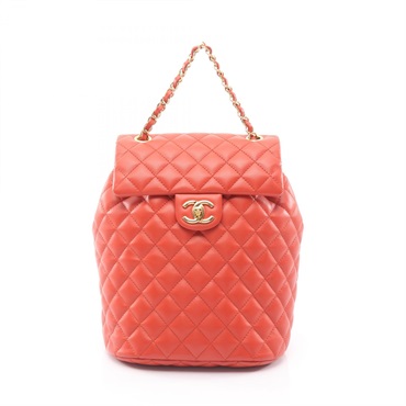 CHANEL Matelasse Chain Rucksack Backpack leather Orange GHW Used Women Coco CC