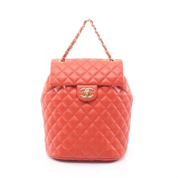 CHANEL Matelasse Chain Rucksack Backpack leather Orange GHW Used Women Coco CC