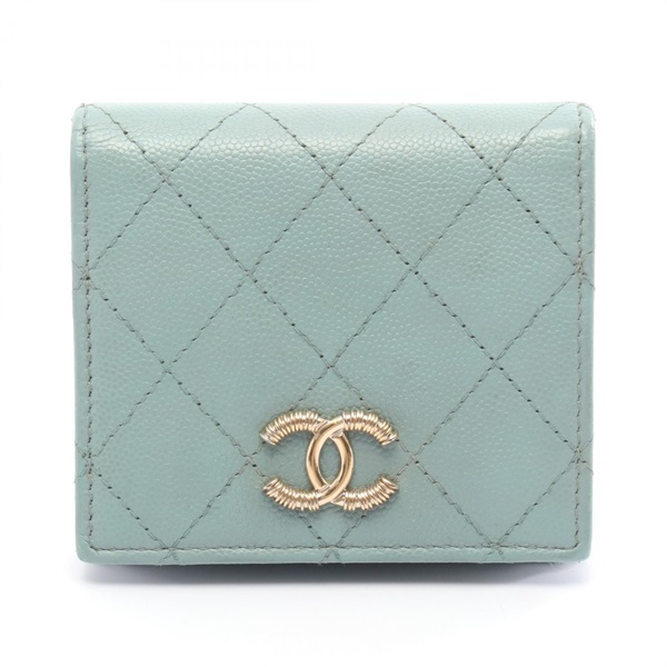 CHANEL Matelasse Small Flap Bi-fold Wallet Purse AP2511 leather Blue GHW Used CC