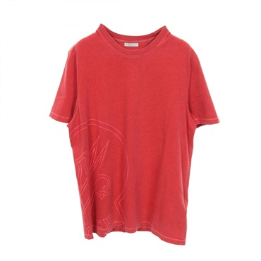 MONCLER Big logo print Short sleeve T-shirt #M cotton Red Used mens