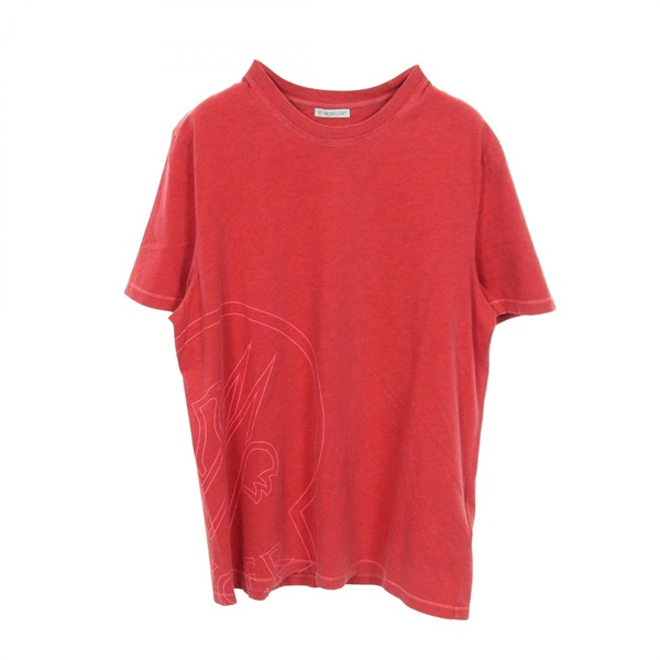 MONCLER Big logo print Short sleeve T-shirt #M cotton Red Used mens