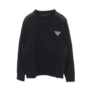 PRADA Triangle logo sweatshirt pullover #XL cotton Nylon Black Used mens