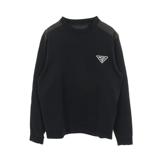 PRADA Triangle logo sweatshirt pullover #XL cotton Nylon Black Used mens