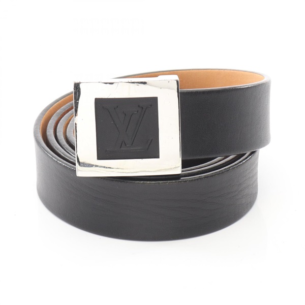 LOUIS VUITTON Ceinture LV Stamp Belt M6896 leather Black Used mens SHW
