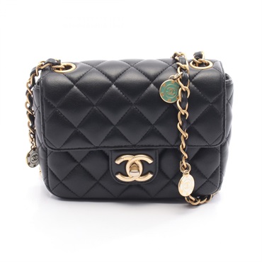 CHANEL Mini Matelasse Chain Shoulder Crossbody Bag AS3738 leather Black GHW Used