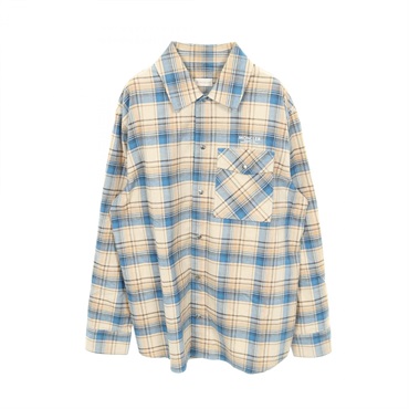 MONCLER check shirt tops #L long sleeves cotton Beige Blue Used mens