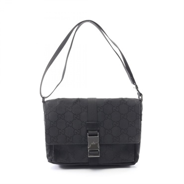 GUCCI GG nylon Shoulder crossbody Bag 001･3726 Nylon leather Black Used Women
