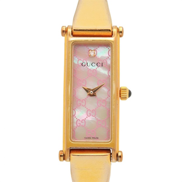 GUCCI Bangle Pink Shell Wrist Watch 1500L Quartz Gold Plated Pink Used Women