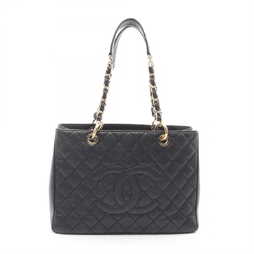 CHANEL Matelasse Grand Shopping GST Shoulder Tote Bag A50995 leather Black Used