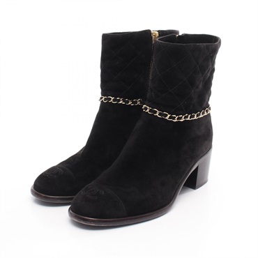 CHANEL COCO Mark Matelasse Chain boots shoes #38 Suede Black Used Women CC