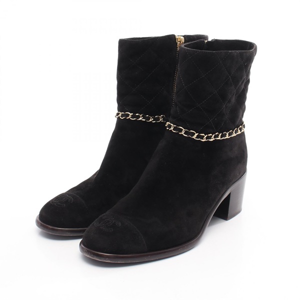 CHANEL COCO Mark Matelasse Chain boots shoes #38 Suede Black Used Women CC