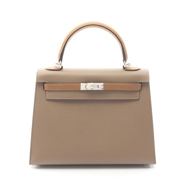 HERMES Kelly 25 tricolor shoulder Handbag Z Epsom etoupe Alezan biscuit Used SHW