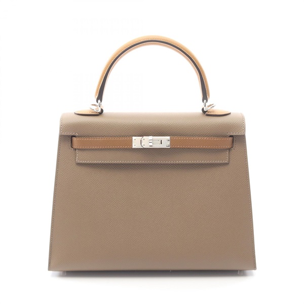 HERMES Kelly 25 tricolor shoulder Handbag Z Epsom etoupe Alezan biscuit Used SHW