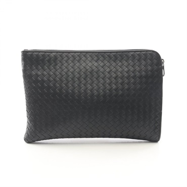 BOTTEGA VENETA Intrecciato business clutch second bag leather Black Used mens