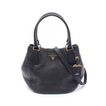PRADA Triangle logo crossbody tote Handbag B2343R leather Black Used Women